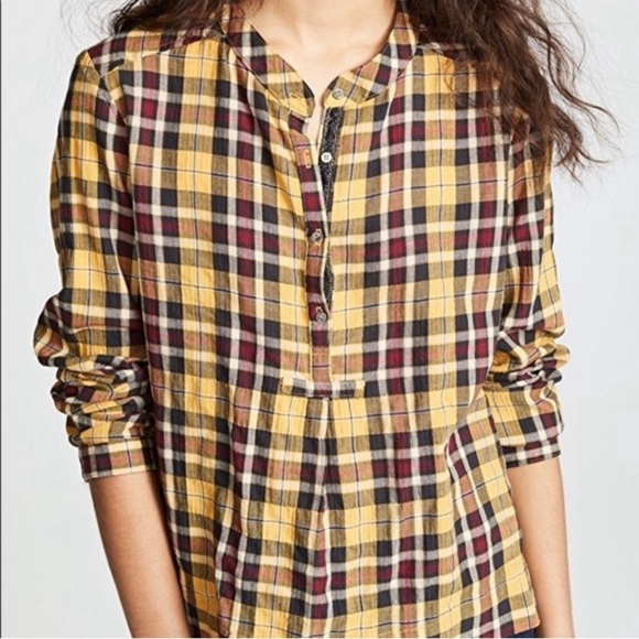 Xirena Oakley Yellow Plaid Long Sleeve Shirt Size Small Yellow Black Red - Picture 8 of 8